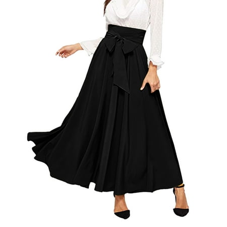 GWAABD Womens Skirt Women S Elegant High Waist Skirt Tie Front Pleated Maxi Skirts