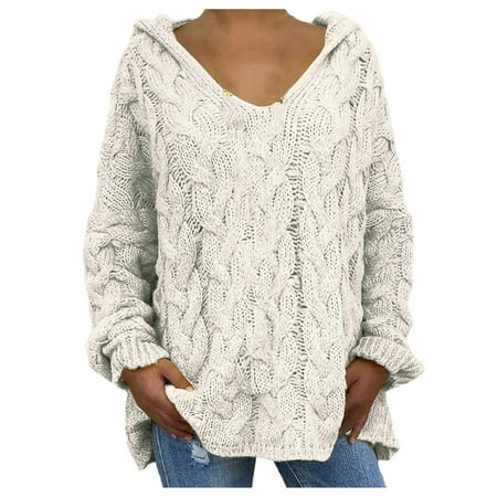 GWAABD Womens Tunic Sweaterswomens Plus Dress Pants Women S Casual V Neck Long Sleeve Loose Cable Knit Cable Hoodie Sweater