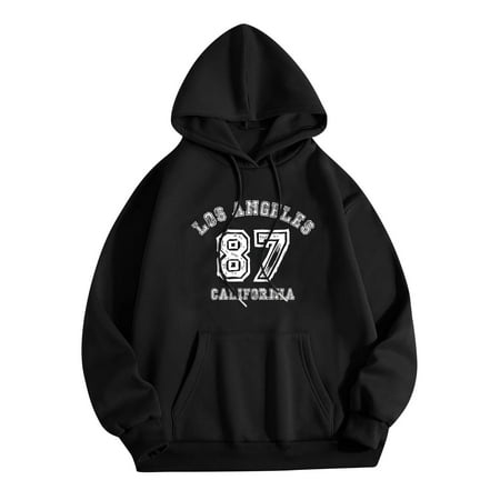 CLZOUD Women S Sweatshirt Plain Basics Letter Graphic Print Loose Fit Drawstring Hooded Pullover Sweatshirts Long Sleeves with Pockets Shoulders Pullo