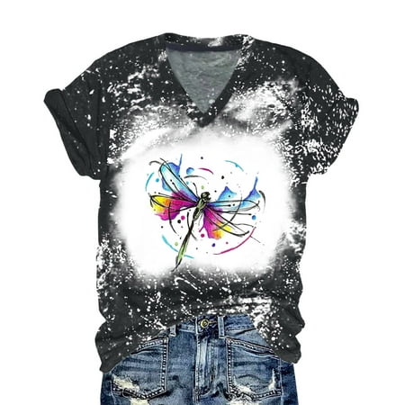 CLZOUD Womens Casual Shirts Black Women S Floral Print Tops Short Sleeved T Shirt V Neck Casual Workout Shirt Retro Pattern Bohemian T Shirt Tops L