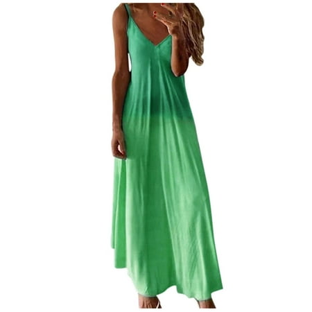 Casual Dress for Women Summer Long Camisole V Neck Tank Maxi Print Sleeveless Dresses
