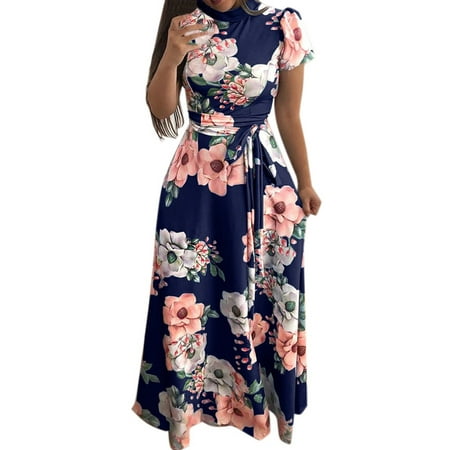 Casual Dress for Women Summer Sleeve Print Fashion Short Flower Mini Dresses
