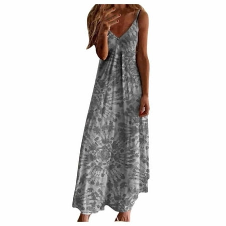 Casual Dress for Women Summer Maxi Sleeveless Print Tropical Backless Beach Dresses