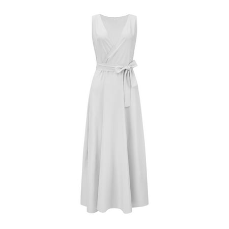 GWAABD Formal MIDI Dress 2023 Summer Dress Solid Color V Neck Dress Long Skirt Dress Party Dress