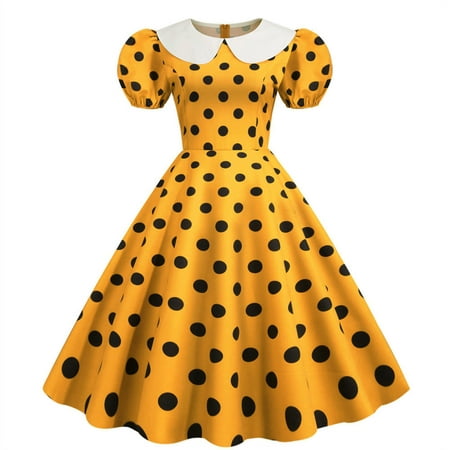 Casual Dress for Women Summer Party Dots Print Short Sleeve 1950S Housewife Evening Party Prom Dresses