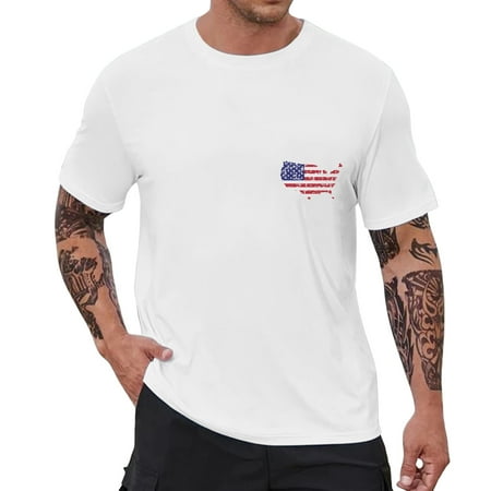 American Flag Mens T Shirt Fashion Casual Short Sleeve O Neck Camou E Printed Top Blouse Stars and Stripes 4th of July Graphic Tees for Men White L