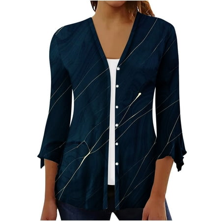 QUYUON Cardigan Sweaters for Women Discount 3/4 Sleeve Cardigan Ladies Sweatshirt Cardigans Womens Button-Down Cardigan Jacket Style C-5105 Fall Cardi