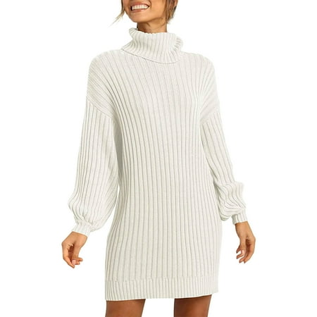 GWAABD Plus Shacket for Women Plus Size Fashion Women Solid Long Sleeve Sweater Dress Turtleneck Sweater Pullover Dress