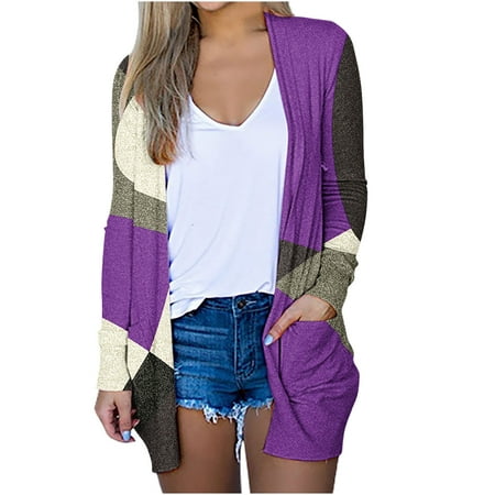 QUYUON Open Front Cardigan for Women Clearance Long Sleeve Cable Knit Cardigan Ladies Womens Cardigans Sweaters Pockets Cardigan Jacket Style C-4962 W
