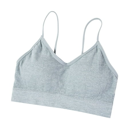 CLZOUD Comfort Shaping Bras for Women Solid Color Thread Tube Top Chest Pad Beautiful Back Spaghetti Strap Camisole Tank Top Sling Underwear Bra Grey 