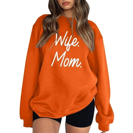 GWAABD Basic Crewneck Sweatshirt Funny Letter Patten for Womens Loose Top Print Series Shoulder Sleeve Hoodless Pullover Sweatshirt Sweater