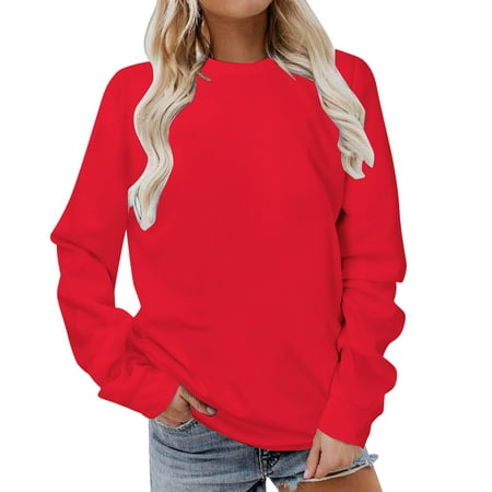 Deagia Womens Sweat Shirts Long Sleeves Casual Shirts Color Round Neck Sweatshirt Crewneck Pullover Tunic Tops XL #2564
