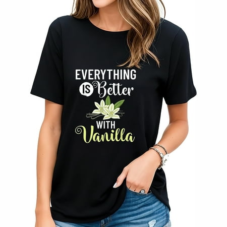 Vanilla Beans Extract Bourbon Ice Cream Paste Powd Trendy Graphic T-shirts for Women  Short Sleeve Summer Tops