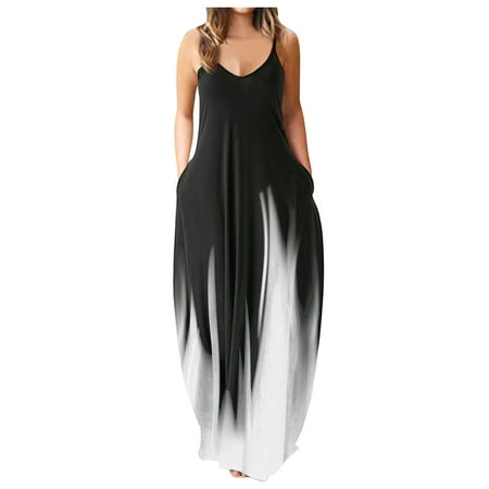 Casual Dress for Women Summer Size Plus Print Long O-Neck Sleeveless Pullover Dresses