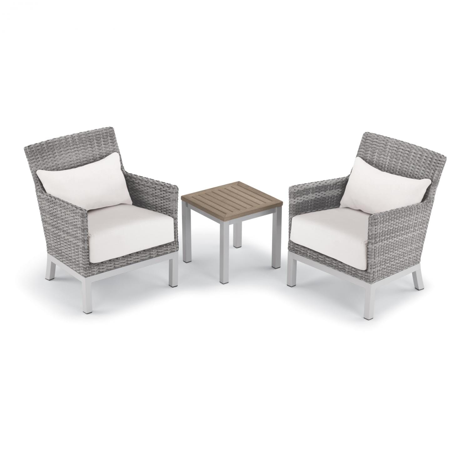 Oxford Garden Argento 3 Piece Wicker Patio Conversation Set W/ Tekwood Vintage End Table, Eggshell White Cushions & Lumbar Pillows by - 5588-PC.F