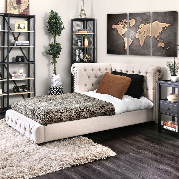 Furniture of America Tice Transitional Beige Twin Linen Fabric Bed