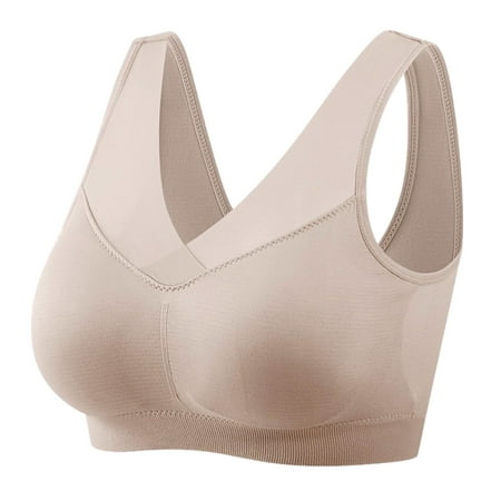 CLZOUD Womens Comfort Bra Comfortable and Thin Bra Beauty Back Tank Top No Steel Ring Bra Khaki XXL