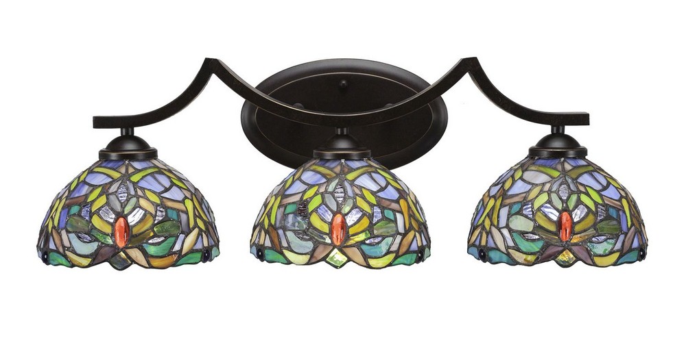 553-DG-9905-Toltec Lighting-Zilo-Three Light Bath Bar-8.5 Inches High Dark Granite Finish with Kaleidoscope Tiffany Glass