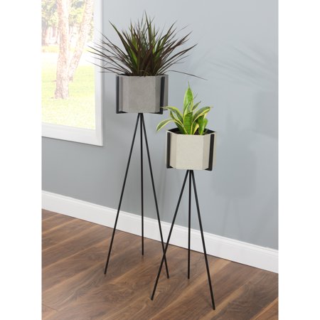 5797 Ethan Mid Century Planters, Gray - Set of 2