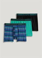 Jockey Active Microfiber Boxer Brief - 3 Pack, Blue Lapis/Grey Strip/Sunset Orange, XL