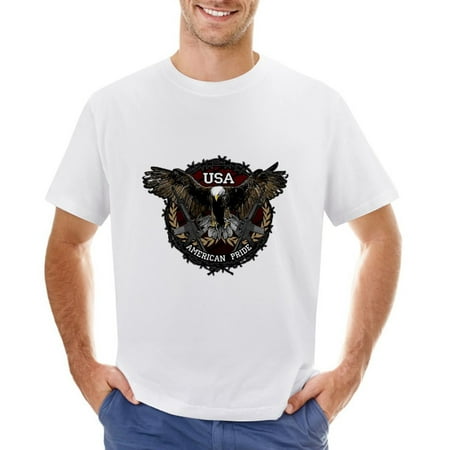 American Army Pride Design Men’s Graphic T-shirt Vintage Short Sleeve Sport Tee White L