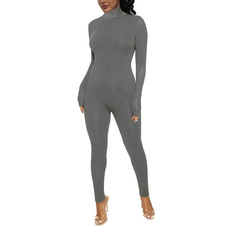 GWAABD Vest High Waist Jumpsuit Womens Large Fashion Solid Color Tight Sports Body Building Jumpsuit Long Sleeve Jumpsuit