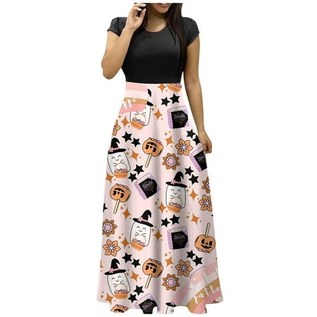 GDfun Women S Fashion Print Round Neck Short Sleeve Maxi Dress——homecoming Dresses/dresses for Women 2312