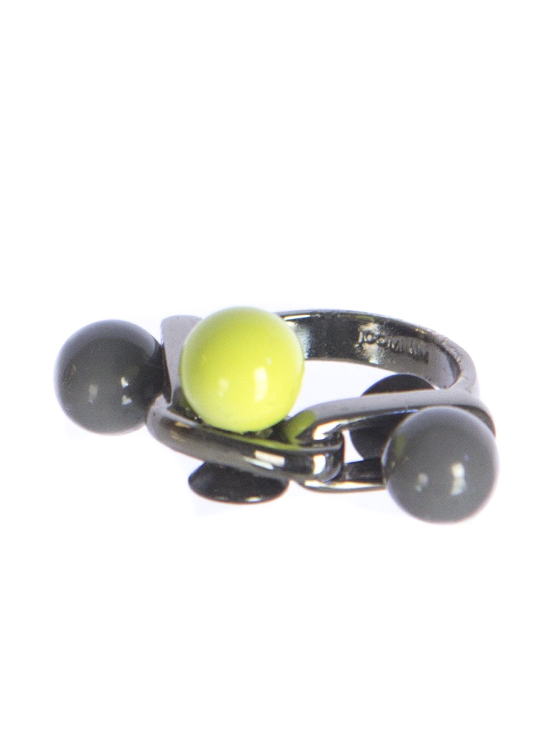 Joomi Lim Pop Rocks Ring W/ 3 Spheres, 4 , Neon Yellow & Grey