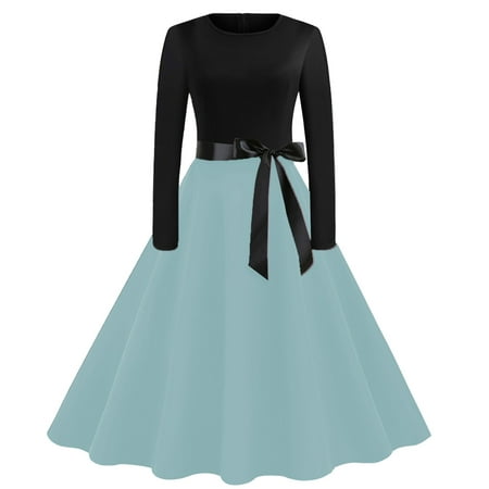 Umitay a Line Dresses for Women 2554 Soild Color Flare Dress for Women Long Sleeve Dress Party Casual Dresses
