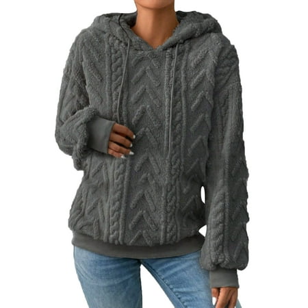 GWAABD Women S Fashion Hoodies Sweatshirts Pit Strip Knit Ladies Pullover Drop Shoulder Drawstring Hooded Long Sleeve Casual Sweater Pullover Grey S
