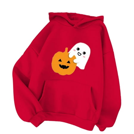 GWAABD Women Hoodies Ladies Loose Fit Pullover with Front Pocket Casual Fashion Cute Pumpkin Ghost Print Hoodie Oversized Drop Shoulder Sweatshirts Re
