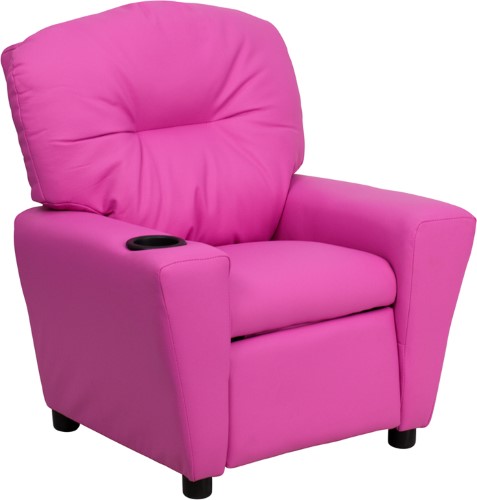 Contemporary Hot Pink Vinyl Kids Recliner with Cup Holder BT-7950-KID-HOT-PINK-GG