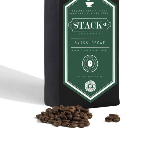 Swiss Decaf Coffee Beans - Small Batch Medium Roast, Certified Organic - 12 oz - Handcrafted Micro Roast By Stack Street