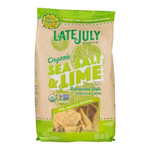 LATE JULY SNACKS Organic Sea Salt & Lime Restaurant Style Tortilla Chips 11 Oz - Pack of 9
