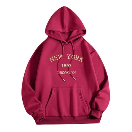 GWAABD Women S Sweatshirt Casual Long Sleeve Pullover Letter Graphic Print Hoodie Drawstring Hooded Sweatshirts Loose Fit Tops for Women Red M