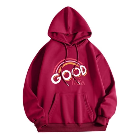 GWAABD Women S Sweatshirt Letter Print Casual Loose Pullovers Drawstring Hooded Sweatshirts Long Sleeves Hoodies with Pocket Drop Shoulder Blouse S