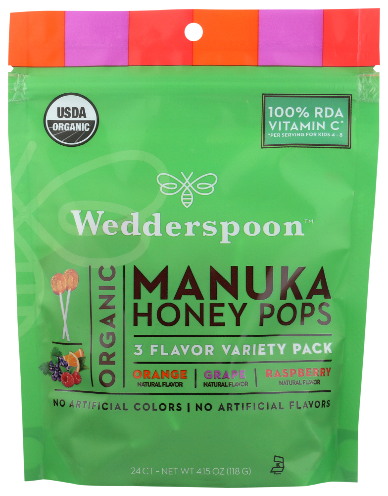 Wedderspoon, Organic Manuka Honey Pops for Kids, 24 Ct, 4.15 Oz