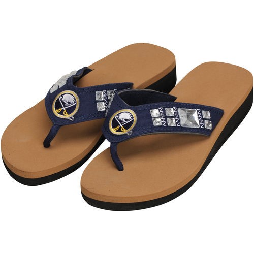 Buffalo Sabres Women's Wedge Jewel Flip Flops - Navy Blue - 5/6