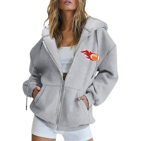 GWAABD Sweatshirts Women Trendy Zip up Hoodie Letter Graphic Print Long Sleeve Pullover Drawstring Hooded Fall Winter Sweatshirt Jacket with Pockets Y