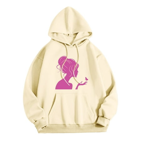 GWAABD Women S Hoodies Casual Print Loose Pullover Drawstring Hooded Drop Shoulder Long Sleeve Hoodie Daily Home Outdoor Workout Tops Beige M