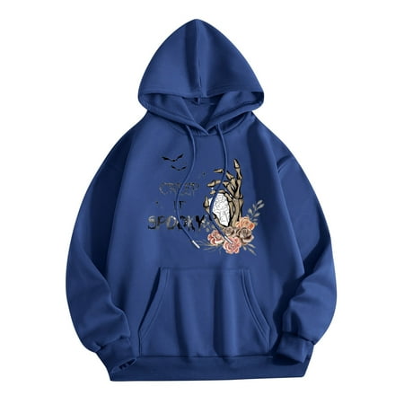 GWAABD Womens Sweatshirts Trendy Skeleton Hand Print Pullover Fashion Cool Autumn Winter Hoodie Long Sleeve Drawstring Hooded Sweater with Pocket Dark