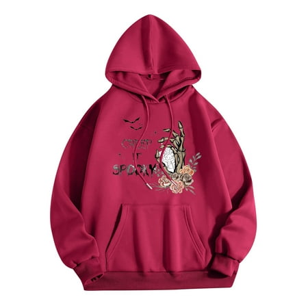 GWAABD Women S Hooded Sweatshirt Skeleton Hand Print Pullover Fashion Cool Autumn Winter Hoodie Long Sleeve Drawstring Hooded Sweater with Pocket XXL