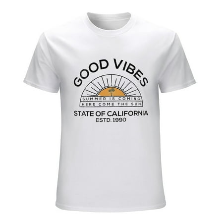 Good Vibes Graphic Print Design Vintage T-shirt Mens Cotton Classic Crewneck Short Sleeve Tees Unisex White L