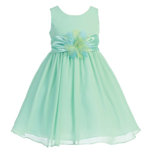Big Girls Mint Satin Sash Flower Sleeveless Junior Bridesmaid Dress 10