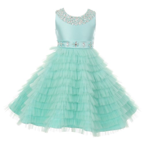 Big Girls Mint Sequined Multi Layer Ruffle Junior Bridesmaid Dress 8