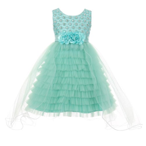 Big Girls Mint Pearl 3D Flower Adorned Junior Bridesmaid Dress 8-12