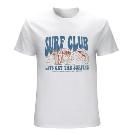 Surf Club Graphic Print Design for T Shirt Men’s T-Shirt 100% Cotton Casual Short Sleeve Tops Gift Tee White L
