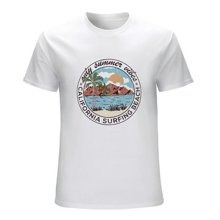 Only Summer Vibes Graphic Print Design Vintage T-shirt Mens Cotton Classic Crewneck Short Sleeve Tees Unisex White L