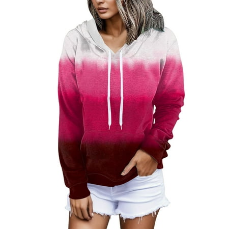 GWAABD Womens Hoodies Hoodie Hooded Sweatshirt Casual Long Sleeve Pullover Loose Autumn Sweatshirt Pink XL