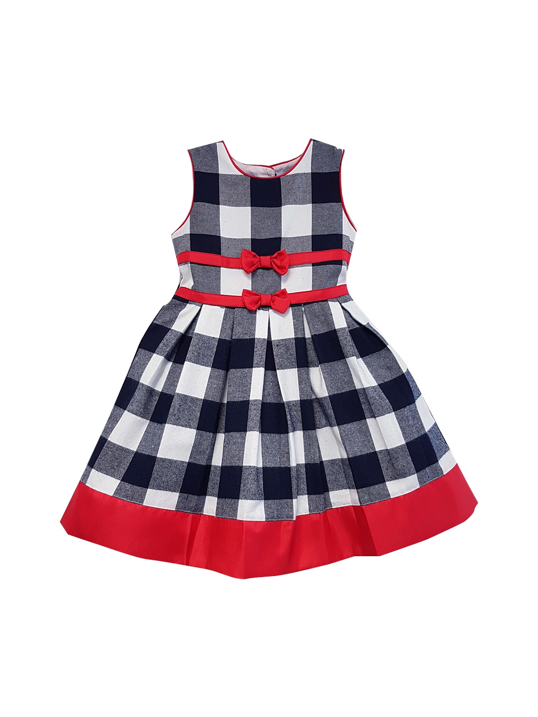 Joe-Ella Cute Buffalo Checkered Pleated Dress - Dark Blue/Navy, Size 9-12m